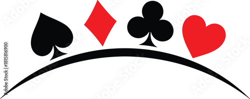 Cards, suits, spade, heart, club, diamond, red, black, graphic, arc, curve, abstract, design, poker, casino, gambling, game, symbol, silhouette, layout