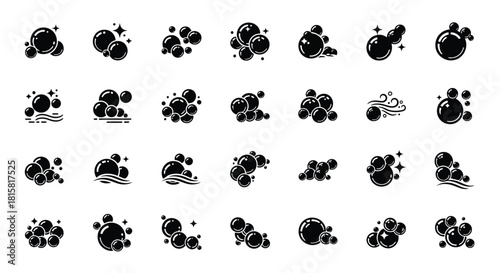 Collection of soap bubble line icons vector illustration of cleaning and hygiene concept symbols