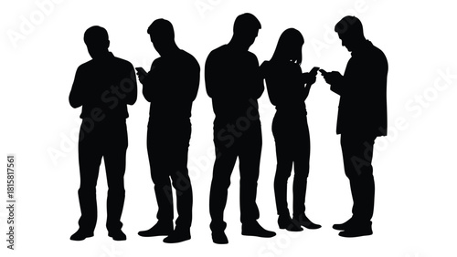 People engaged with smartphones silhouette isolated on white background, Vector