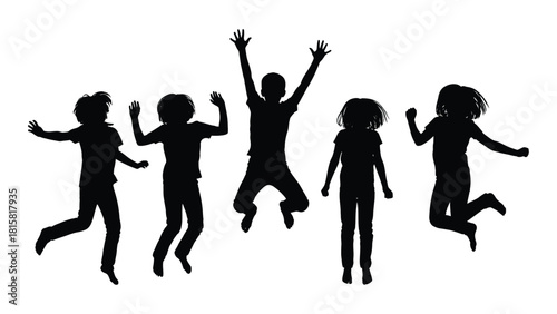 Jumping children silhouettes isolated on white background, Vector