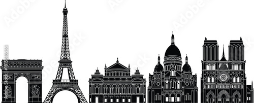 Paris, landmarks, silhouette, architecture, France, Eiffel, Notre-Dame, Sacré-Cœur, Arc, Opera, monument, cityscape, travel, tourism, heritage, skyline, famous, historic, cultural, iconic