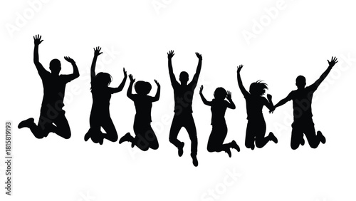 Happy people jumping silhouettes isolated on white background, Vector