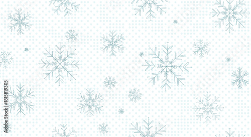 Gentle winter holiday background featuring delicate light blue snowflakes falling on a subtle and seamless dotted pattern for a festive design.