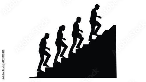 Progressive ascent silhouettes isolated on white background, Vector