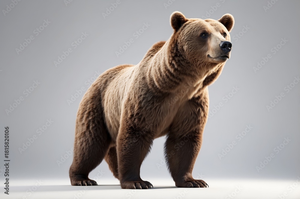 Obraz premium Full body shot of a brown bear standing on a neutral grey background