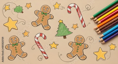 Cute cartoon set of Christmas gingerbread cookies: Santa, snowman, tree, and star holiday food decoration vector illustration