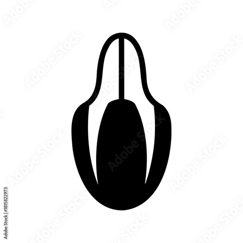 Stylized black bicycle saddle icon, ergonomic bike seat symbol