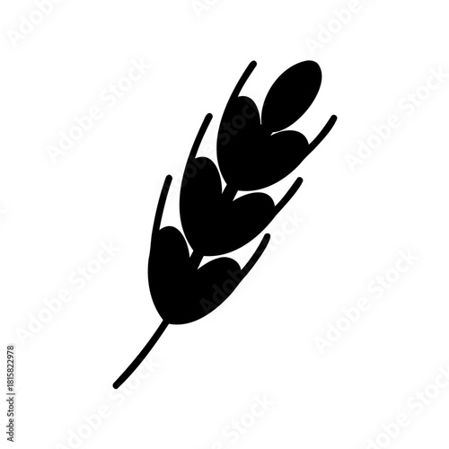 Stylized black wheat ear silhouette on white background icon