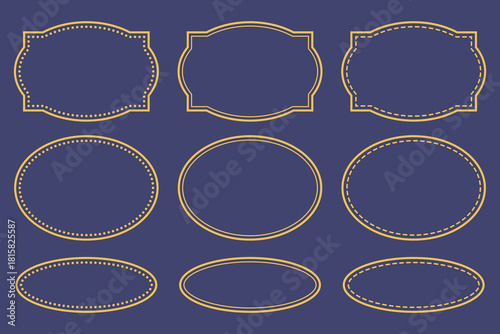 ヴィンテージ風の金色オーバルラベルフレームセットイラスト