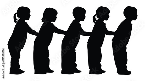 Children playing game silhouette isolated on white background, Vector