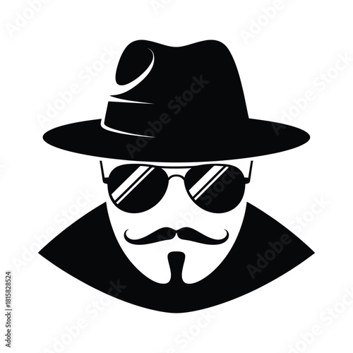 Mysterious man with hat and sunglasses illustration isolated on, a symbol of intrigue and anonymity, perfect for spy themes