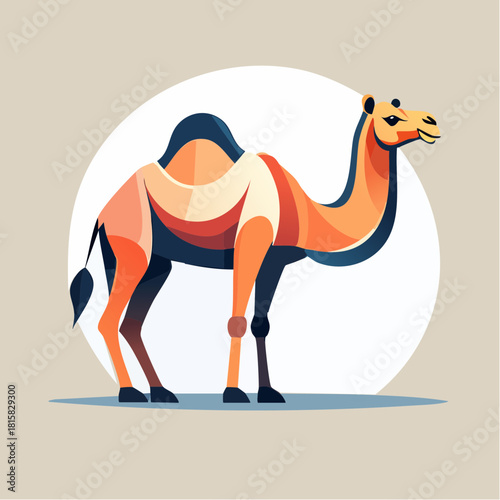 Stylized Illustration of a Camel in a Desert Landscape