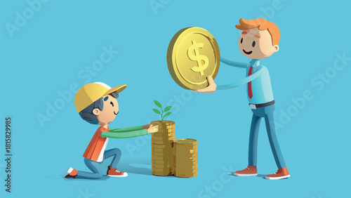 Financial Education and Investment Mentorship Illustration with Coin and Growing Plant