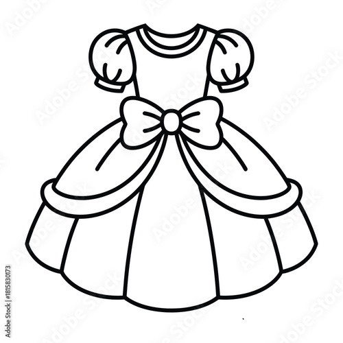 Charming princess dress illustration isolated on a delightful gown with a bow, perfect for fairy tales, costume parties, and imaginative play