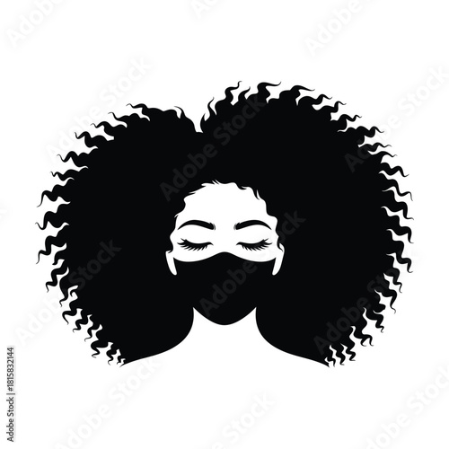 Illustration of a woman with afro hair wearing a mask, isolated on perfect for health, beauty, or cultural themes