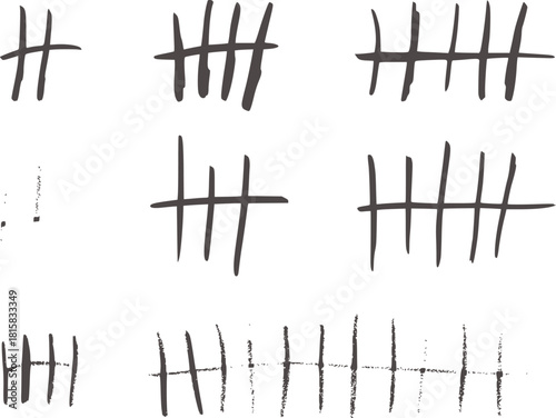 Black and white tally marks on white background count