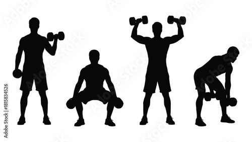 Dumbbell workout silhouettes isolated on white background, Vector