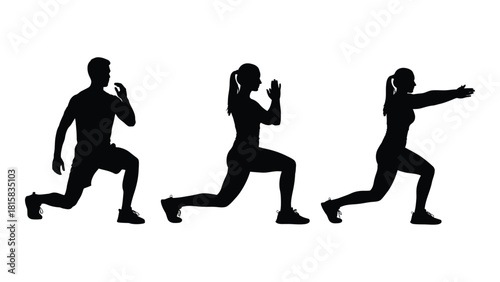 Lunge exercise silhouettes isolated on white background, Vector
