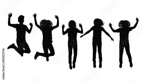 Children jumping silhouettes isolated on white background, Vector