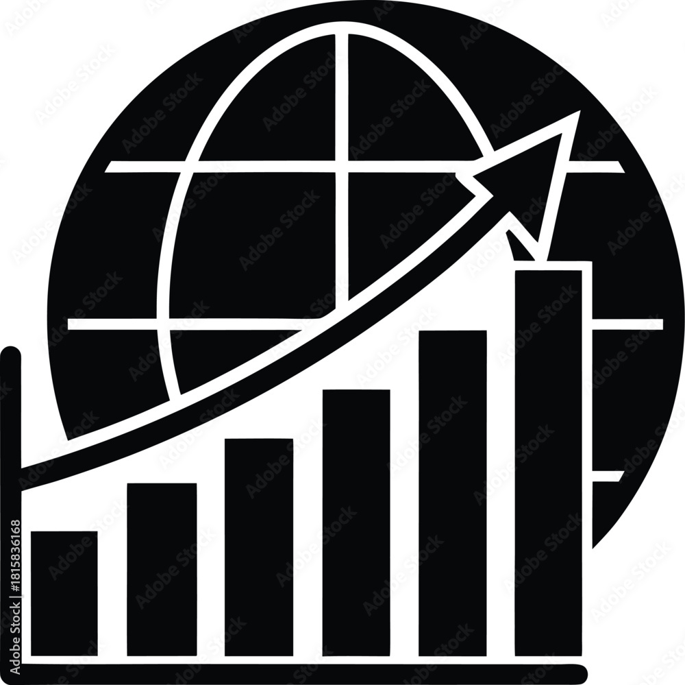 Fototapeta premium Global gdp growth bar chart icon for economic analysis