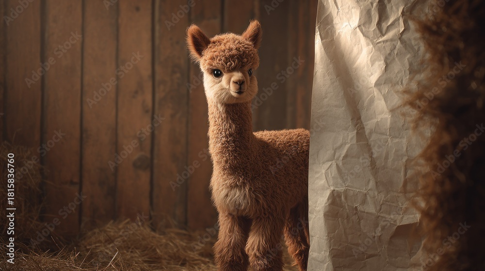 Naklejka premium Adorable baby alpaca indoors