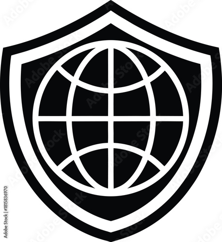 Global economic stability shield icon representing security and protection