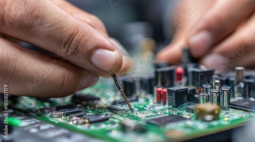 Technician working on circuit board