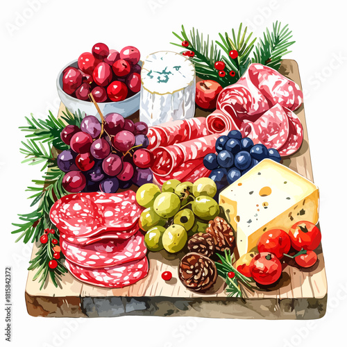 Festive Charcuterie Board with Variety of Cheeses and Meats.