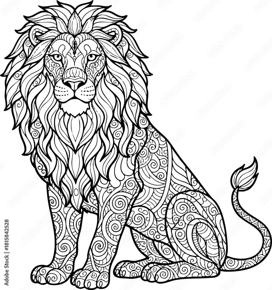 Fototapeta premium Ornate lion illustration adult coloring page