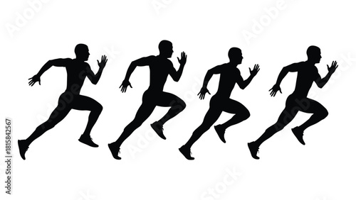 Running man silhouettes in motion isolated on white background, Vector