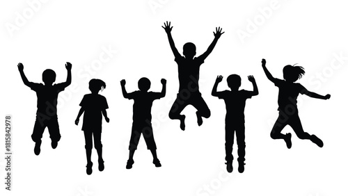 Jumping children silhouettes isolated on white background, Vector