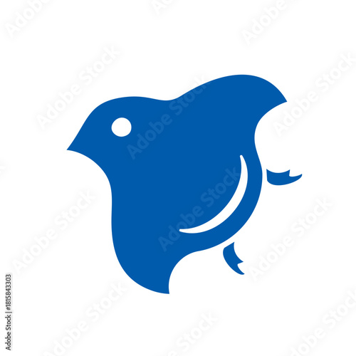 Blue Plover (Chidori) Mon Flat Icon, Solid Color Vector Symbol for Japanese New Year and Family Crest