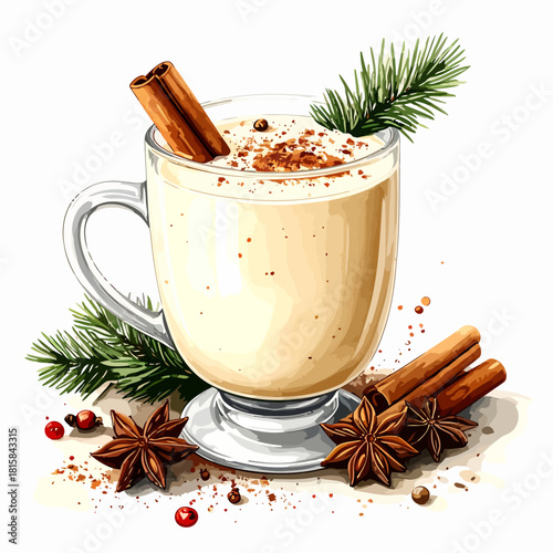 Festive Eggnog Delight - A Creamy Holiday Beverage with Cinnamon and Spices.