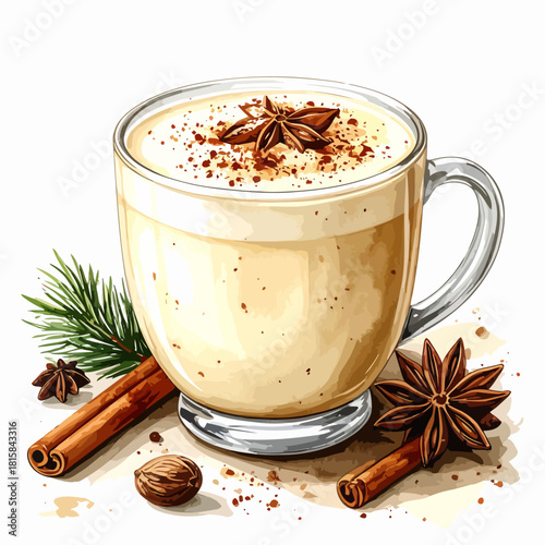 Festive Eggnog Drink with Cinnamon and Star Anise.