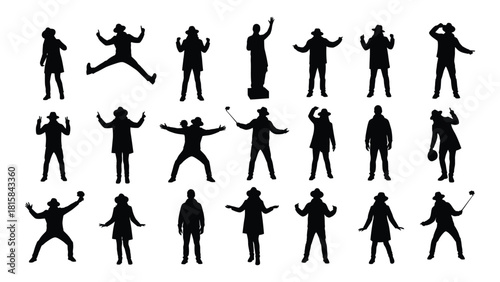 Diverse people silhouettes in various poses isolated on white background, Vector