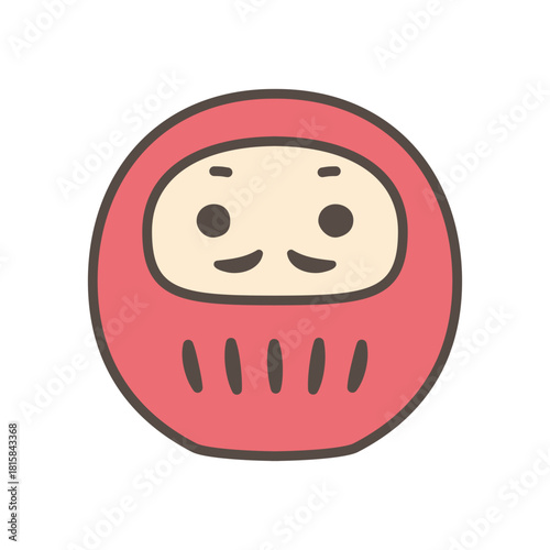 Cute Daruma Doll Mascot Icon with Both Eyes Drawn, Simple Vector Line Art in Pastel Color