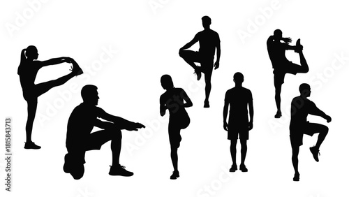 People stretching and exercising silhouettes isolated on white background, Vector