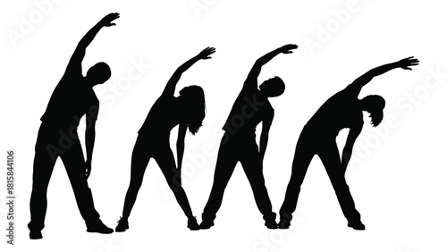 People stretching silhouettes isolated on white background, Vector