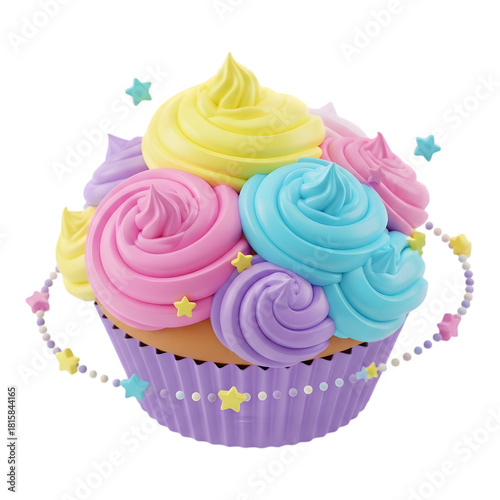 A giant colorful pastel dream cupcake on black background