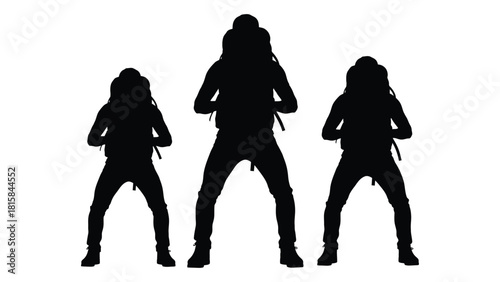 Three hikers silhouettes isolated on white background, Vector