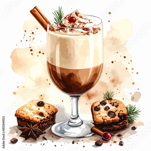 A warm and inviting glass of holiday coffee with sweet treats.