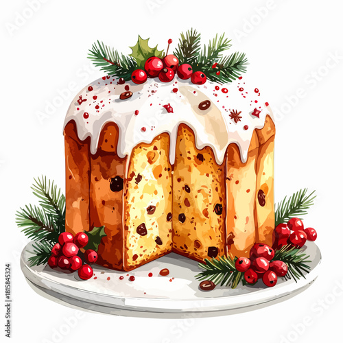 Traditional Christmas cake with festive decorations and sweet icing.