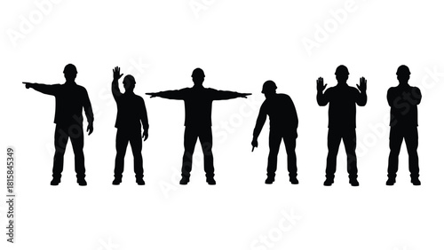 Worker silhouettes with various gestures isolated on white background, Vector