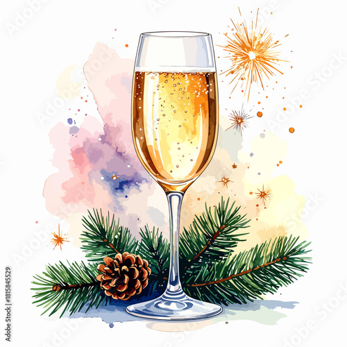 Elegant champagne flute filled with sparkling golden beverage.