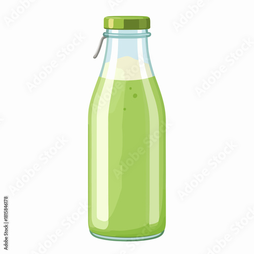 Vintage swing top glass bottle filled with healthy green juice.
