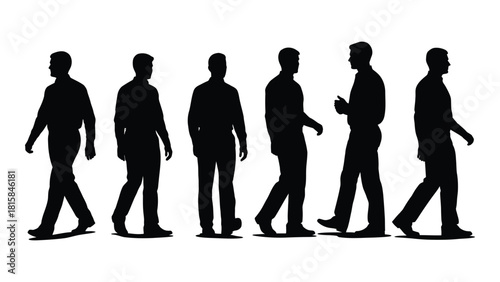 Walking men silhouettes isolated on white background, Vector