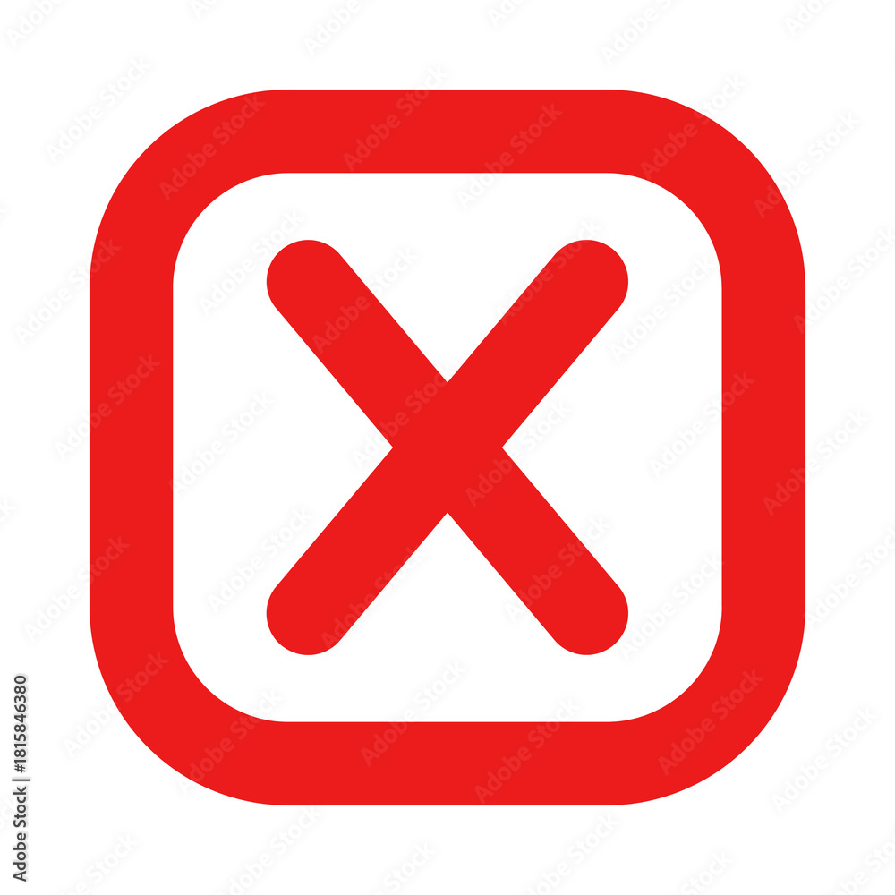 Obraz premium Red x mark inside a rounded square isolated on transparent background