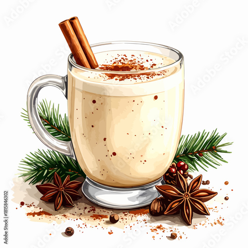 Delicious Eggnog Drink with Cinnamon Stick and Star Anise.