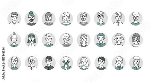 Diverse Avatar Set: Hand-Drawn People Icons for Social Media, User Profiles, and Team Pages – Men and Women, Various Styles, Minimalist Design