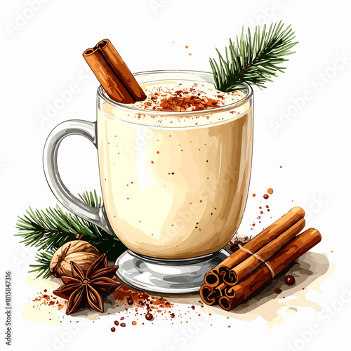 Creamy Eggnog Drink with Cinnamon and Festive Garnish.